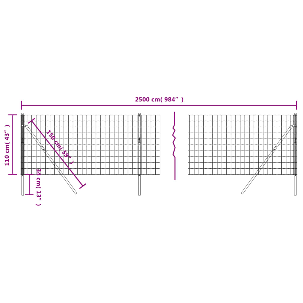 Wire Mesh Fence Anthracite 1.1x25 m Galvanised Steel