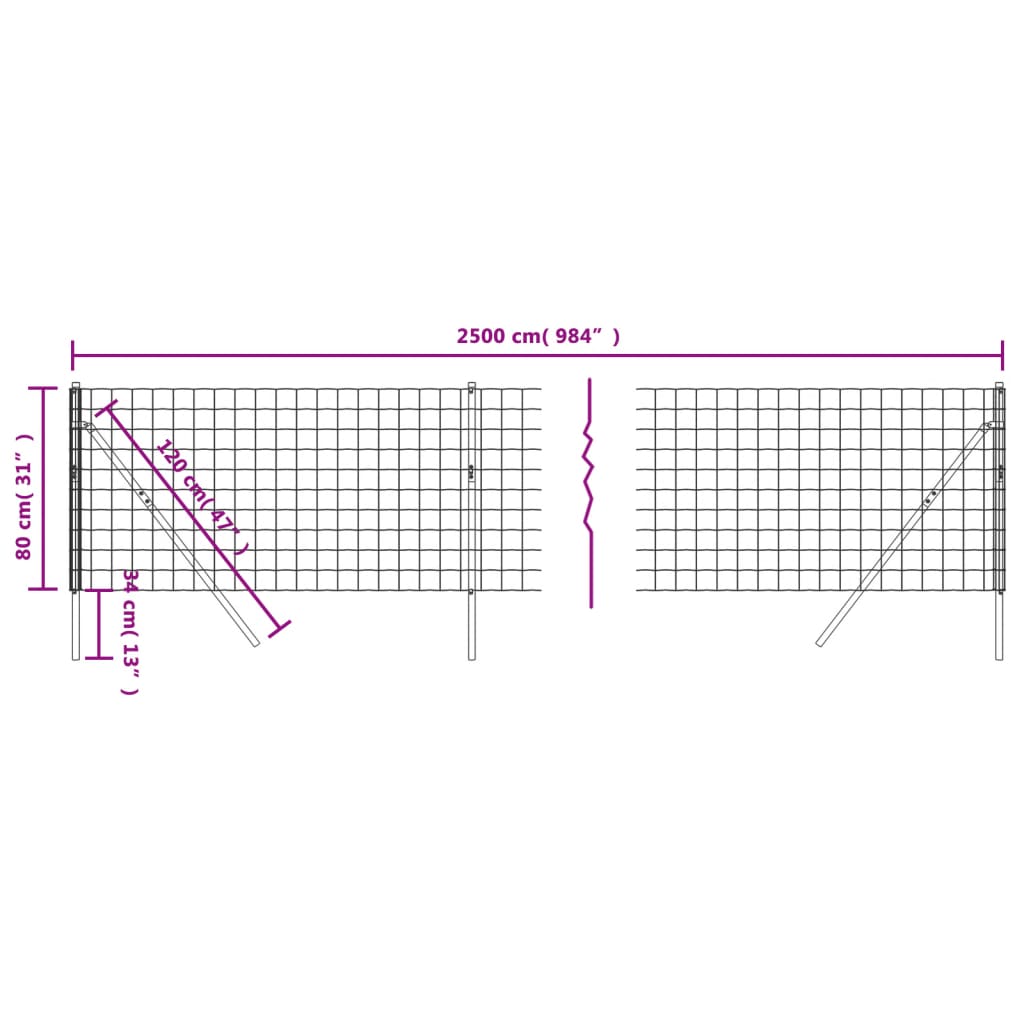 Wire Mesh Fence Anthracite 0.8x25 m Galvanised Steel