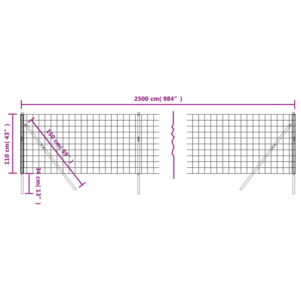 Wire Mesh Fence Anthracite 1.1x25 m Galvanised Steel