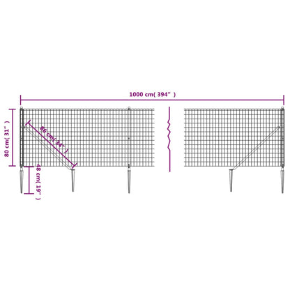 Wire Mesh Fence with Spike Anchors Anthracite 0.8x10 m