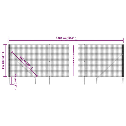 Wire Mesh Fence with Spike Anchors Anthracite 1.4x10 m