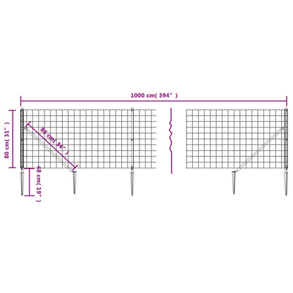 Wire Mesh Fence with Spike Anchors Anthracite 0.8x10 m