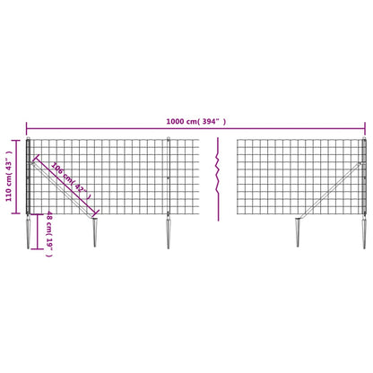 Wire Mesh Fence with Spike Anchors Anthracite 1.1x10 m