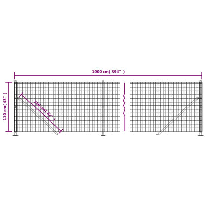 Wire Mesh Fence with Flange Anthracite 1.1x10 m