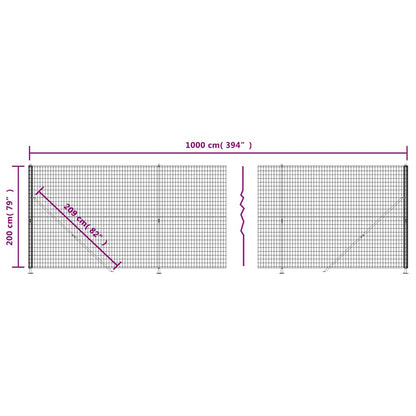 Wire Mesh Fence with Flange Anthracite 2x10 m