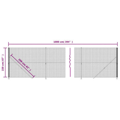 Wire Mesh Fence with Flange Anthracite 2.2x10 m