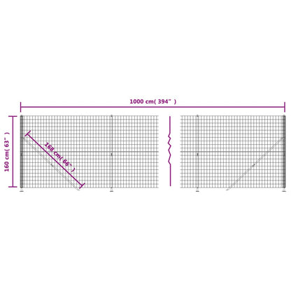 Wire Mesh Fence with Flange Anthracite 1.6x10 m