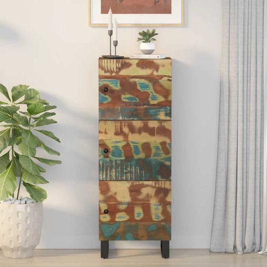 Highboard with 3 Doors 40x33x110 cm Solid Wood Reclaimed&Iron