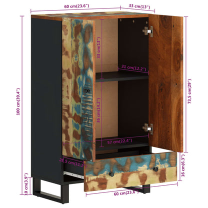 Highboard with Drawer 60x33x100 cm Solid Wood Reclaimed&Iron