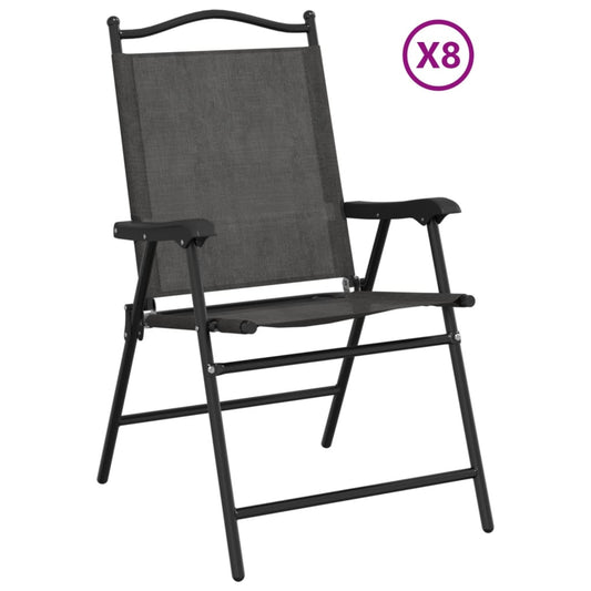 Folding Chairs 8 pcs Melange Grey Steel and Textilene