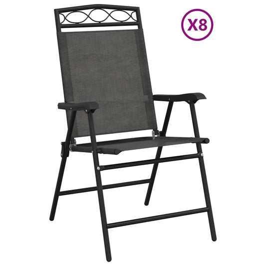 Folding Chairs 8 pcs Melange Grey Steel and Textilene