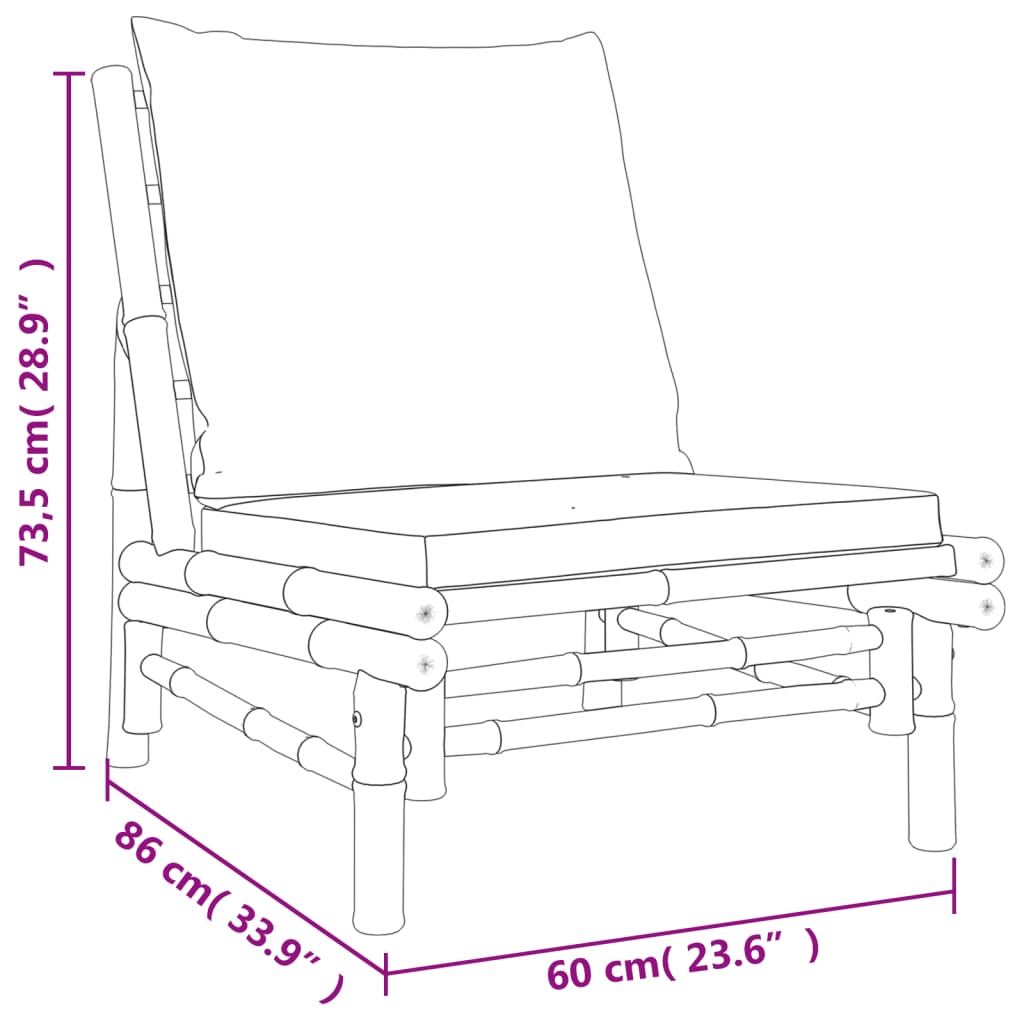 3 Piece Patio Lounge Set with Cream White Cushions Bamboo