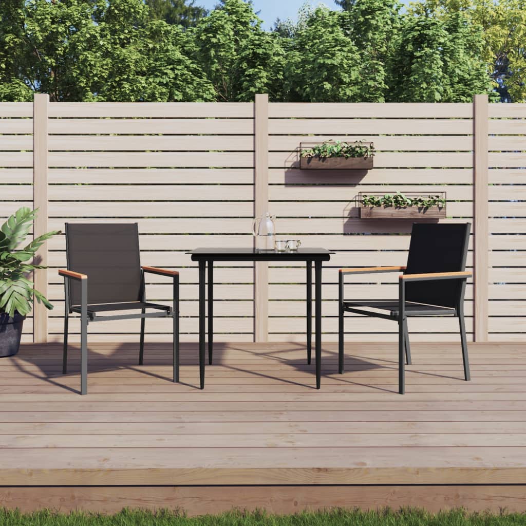 Garden Chair | Set of 2 | Black | Textilene, powder-coated steel | Medium