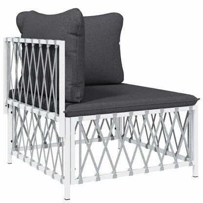 Patio Corner Sofa with Cushions White Woven Fabric