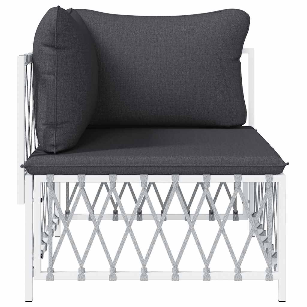 Patio Corner Sofa with Cushions White Woven Fabric