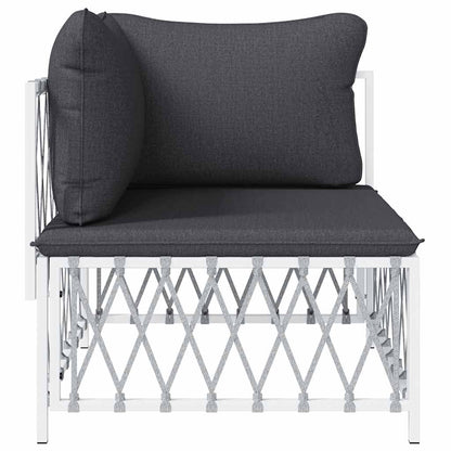 Patio Corner Sofa with Cushions White Woven Fabric