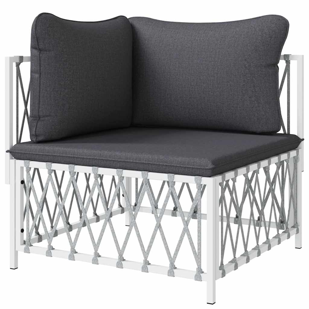 Patio Corner Sofa with Cushions White Woven Fabric