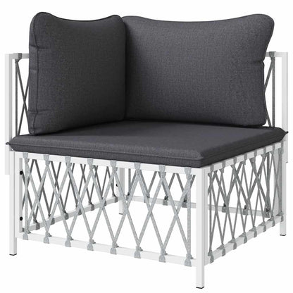 Patio Corner Sofa with Cushions White Woven Fabric