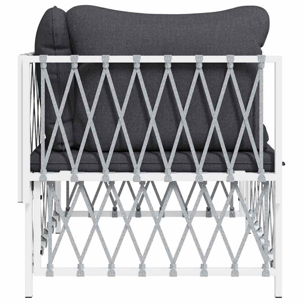 Patio Corner Sofa with Cushions White Woven Fabric
