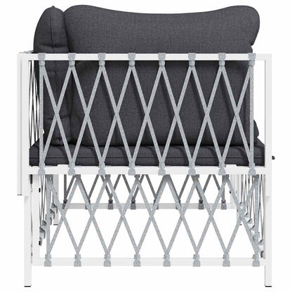Patio Corner Sofa with Cushions White Woven Fabric