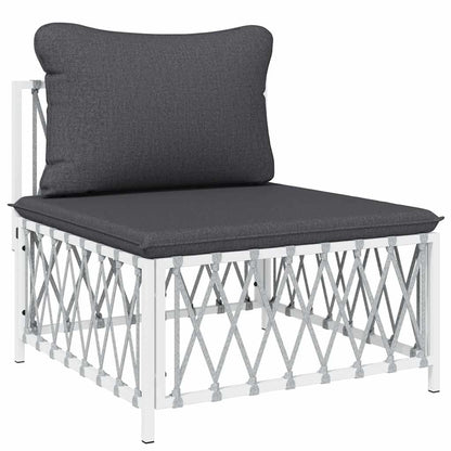Patio Middle Sofa with Cushions White Woven Fabric