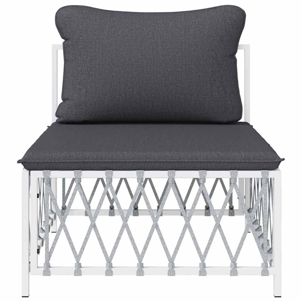 Patio Middle Sofa with Cushions White Woven Fabric