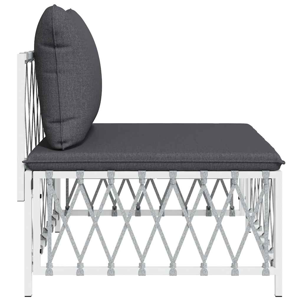 Patio Middle Sofa with Cushions White Woven Fabric