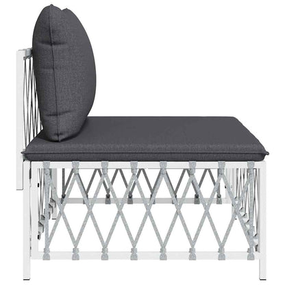 Patio Middle Sofa with Cushions White Woven Fabric