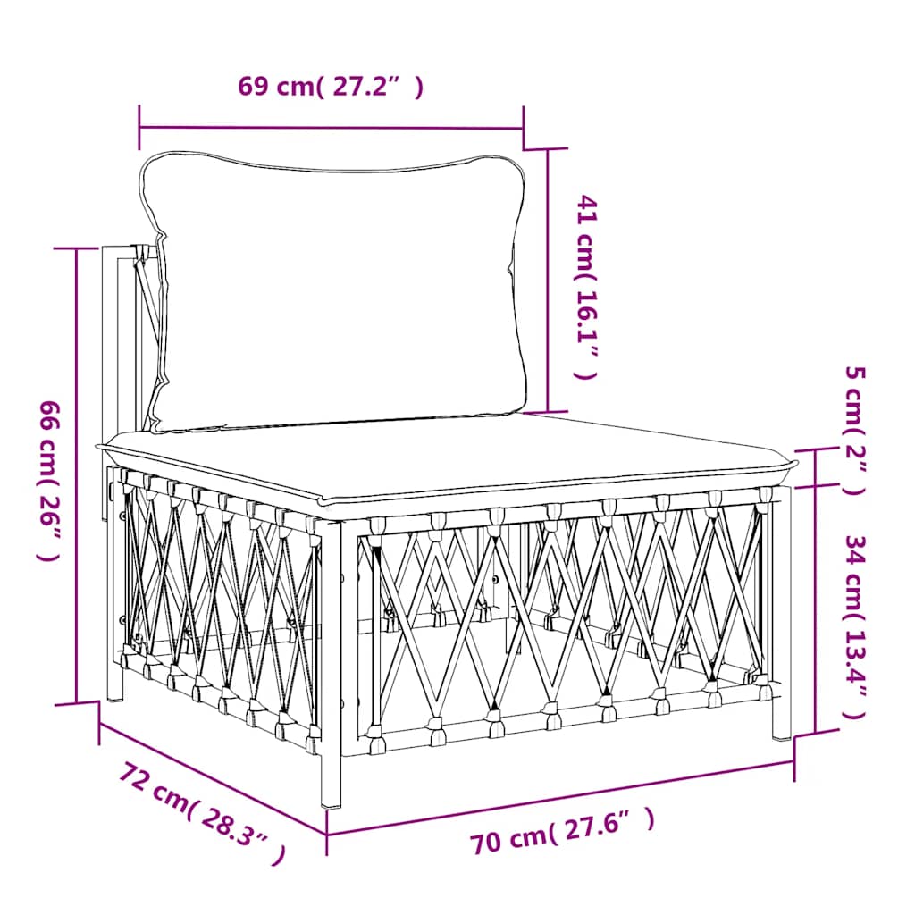 Patio Middle Sofa with Cushions White Woven Fabric