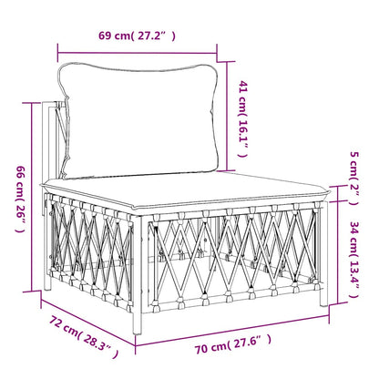 Patio Middle Sofa with Cushions White Woven Fabric