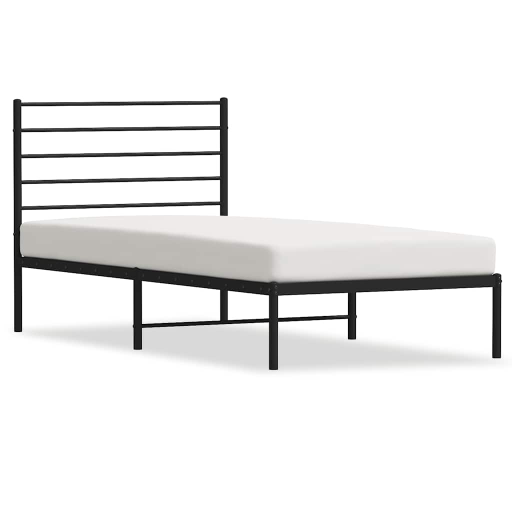Metal Bed Frame without Mattress with Headboard Black 80x200cm