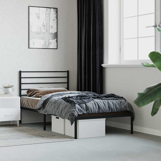 Metal Bed Frame without Mattress with Headboard Black 80x200cm