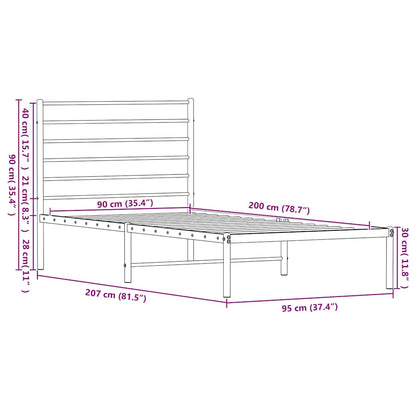 Metal Bed Frame without Mattress with Headboard Black 90x200cm