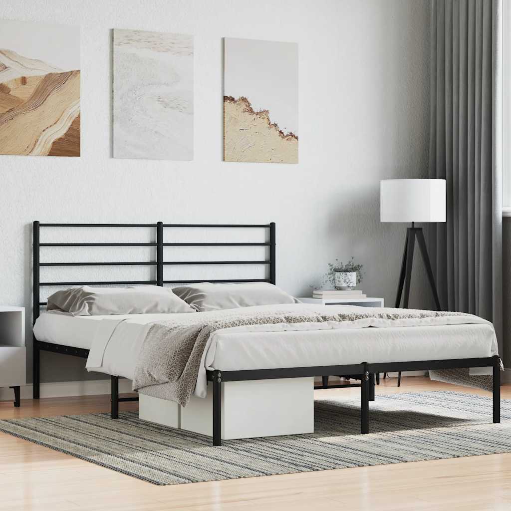 Metal Bed Frame without Mattress with Headboard Black 120x200cm