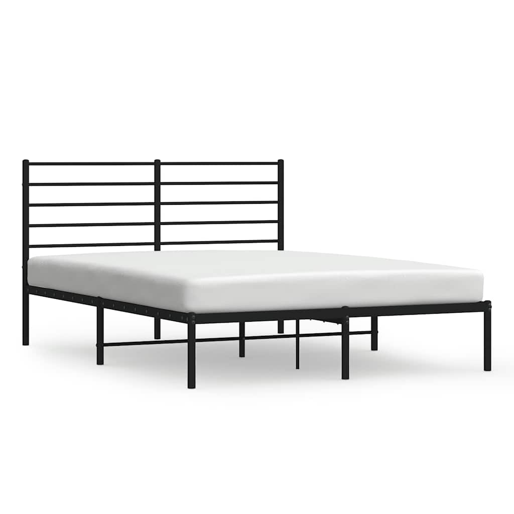 Metal Bed Frame without Mattress with Headboard Black 140x190cm