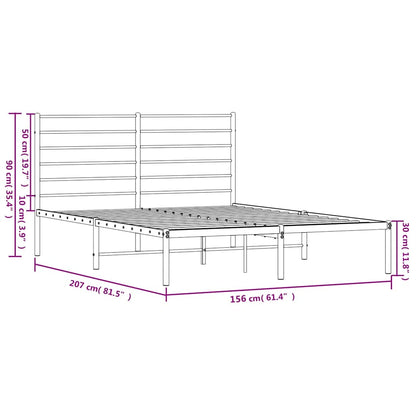 Metal Bed Frame without Mattress with Headboard Black 150x200cm