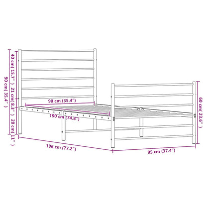 Metal Bed Frame without Mattress with Footboard Black 90x190cm