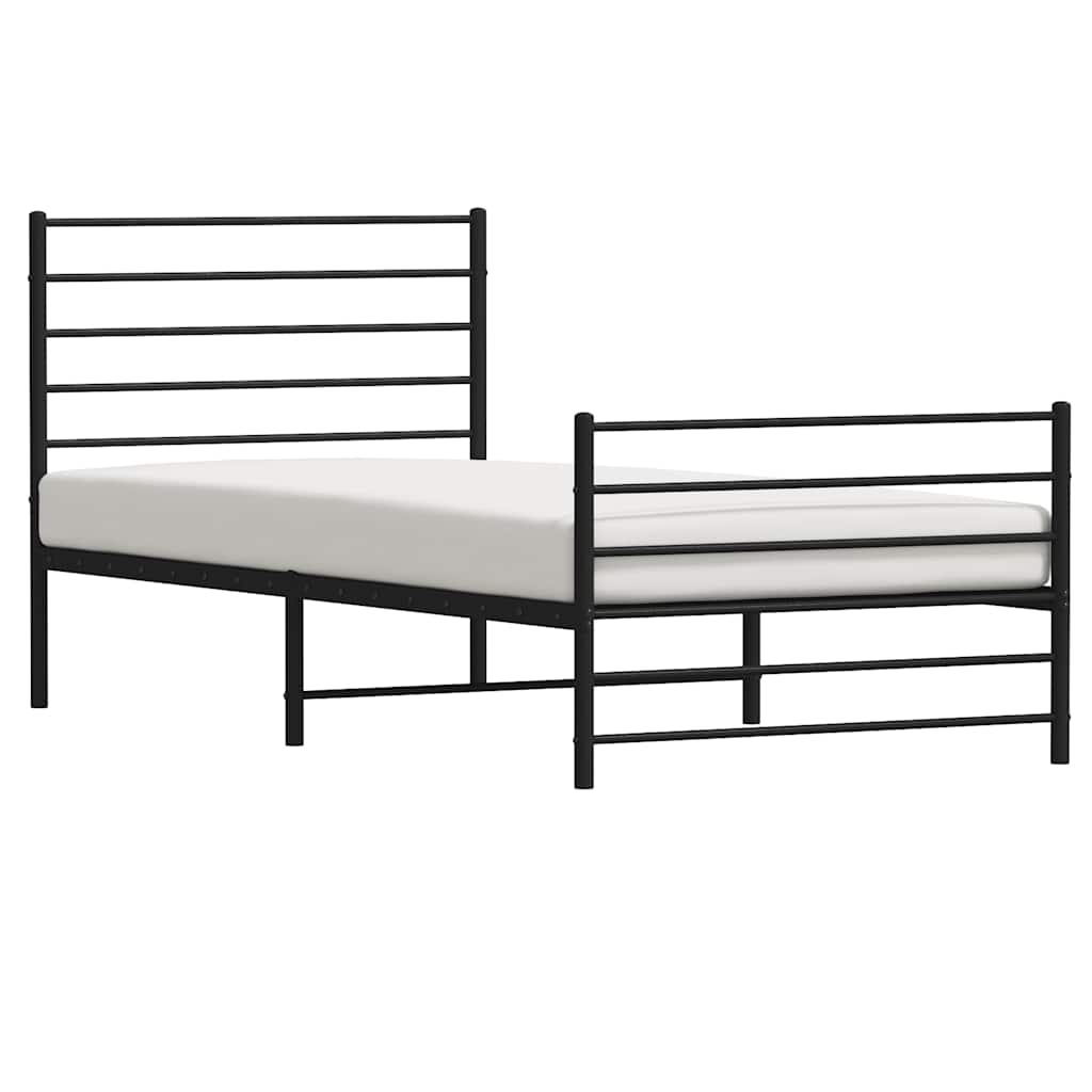 Metal Bed Frame without Mattress with Footboard Black 90x200cm