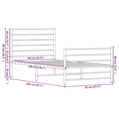 Metal Bed Frame without Mattress with Footboard Black 90x200cm