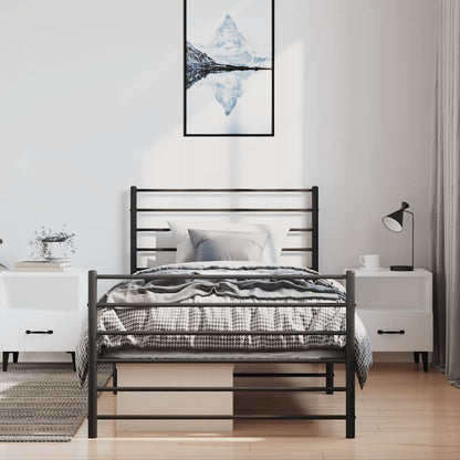 Bed Frame Black Powder-Coated Steel Twin Bed Frame Rectangular