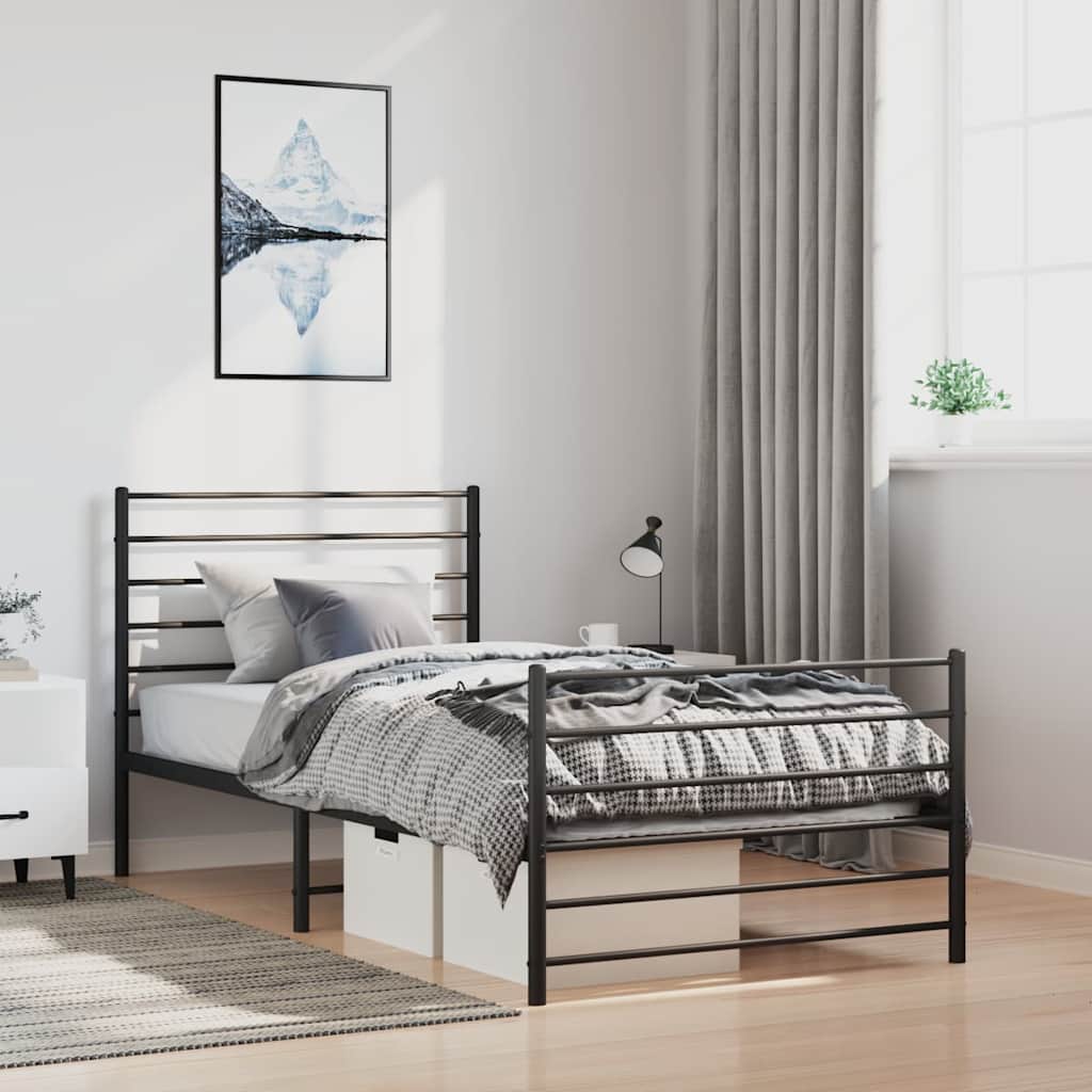 Bed Frame Black Powder-Coated Steel Twin Bed Frame Rectangular