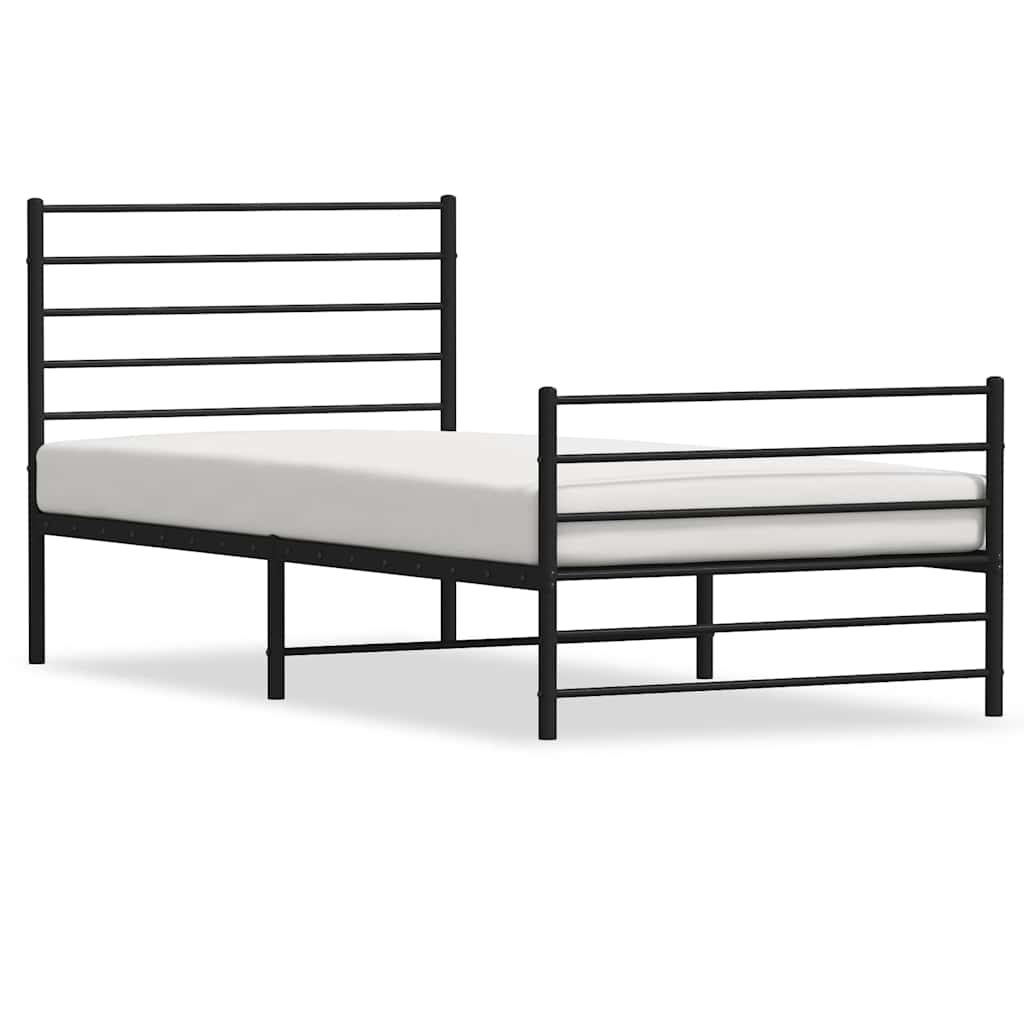 Metal Bed Frame without Mattress with Footboard Black 107x203cm