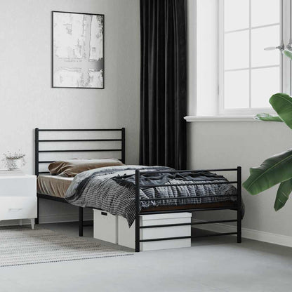 Metal Bed Frame without Mattress with Footboard Black 107x203cm
