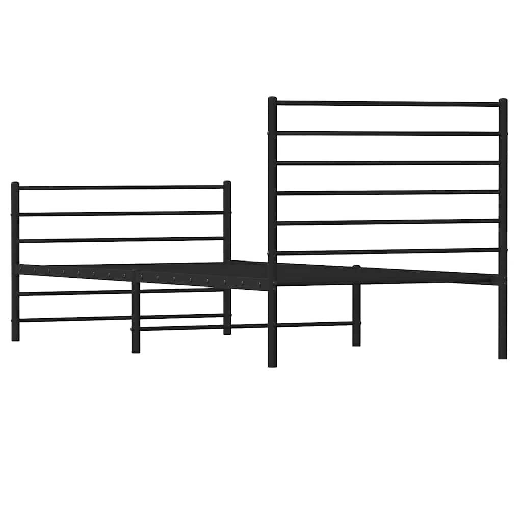 Metal Bed Frame without Mattress with Footboard Black 107x203cm