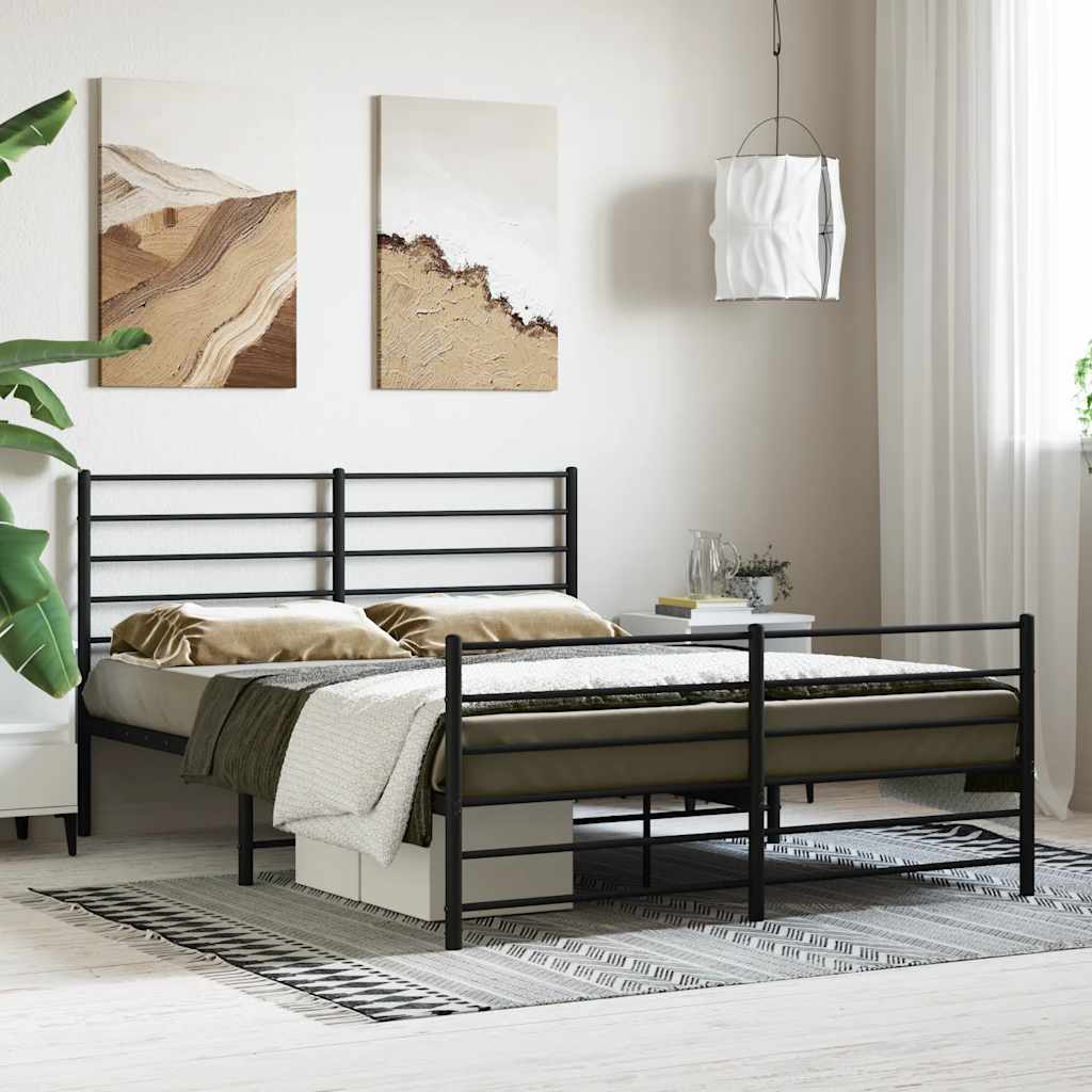 Metal Bed Frame without Mattress with Footboard Black 120x200cm