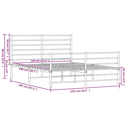 Metal Bed Frame without Mattress with Footboard Black 120x200cm