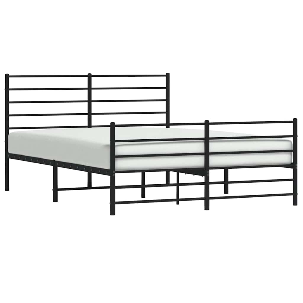 Metal Bed Frame without Mattress with Footboard Black 135x190cm