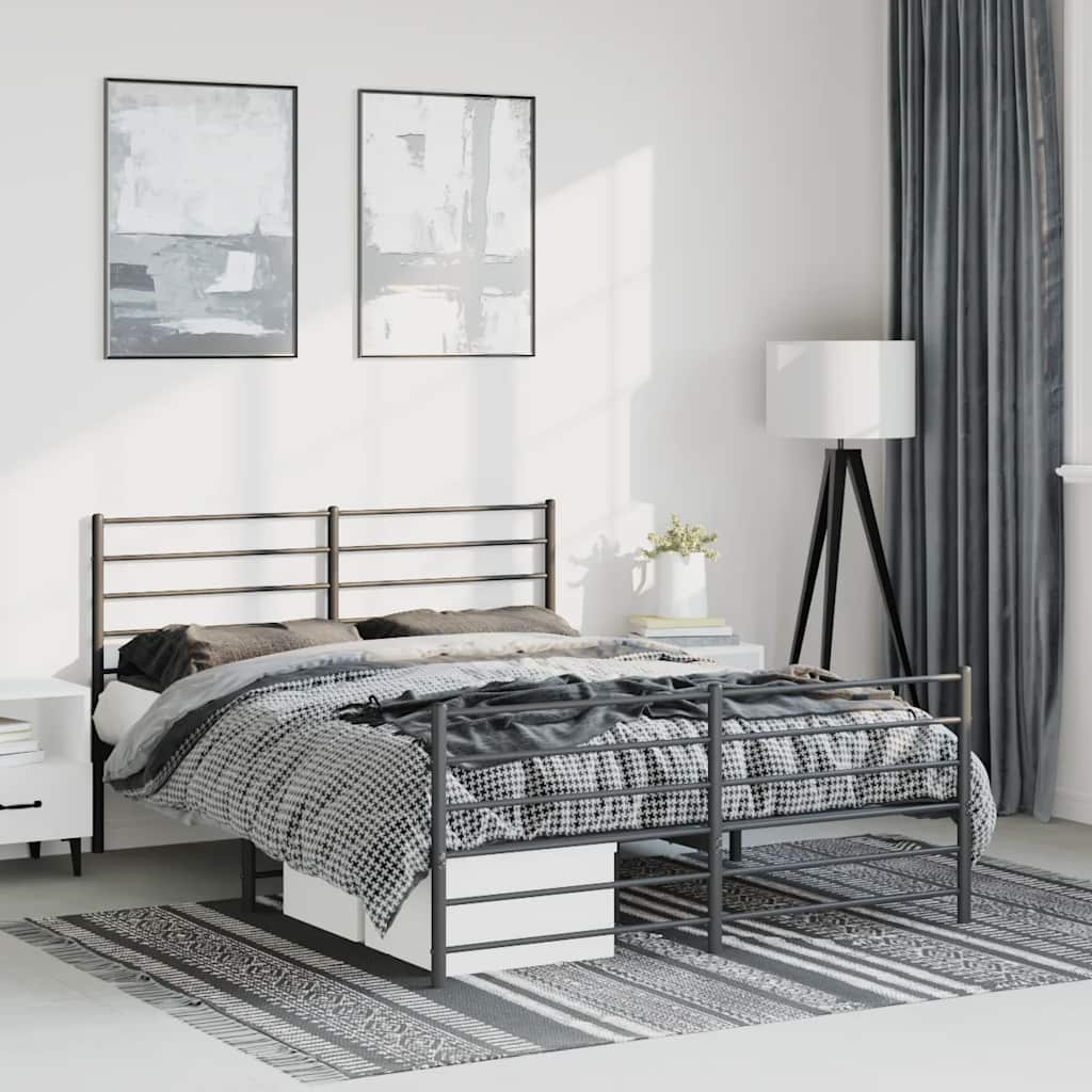 Metal Bed Frame without Mattress with Footboard Black 135x190cm