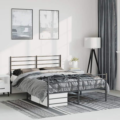 Metal Bed Frame without Mattress with Footboard Black 135x190cm