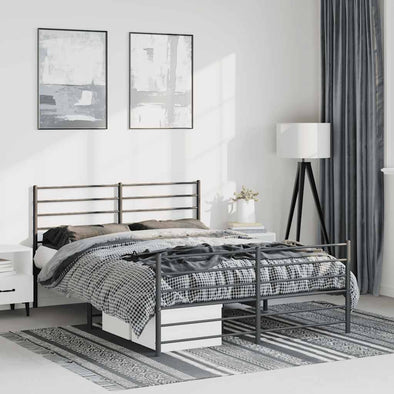 Metal Bed Frame without Mattress with Footboard Black 135x190cm